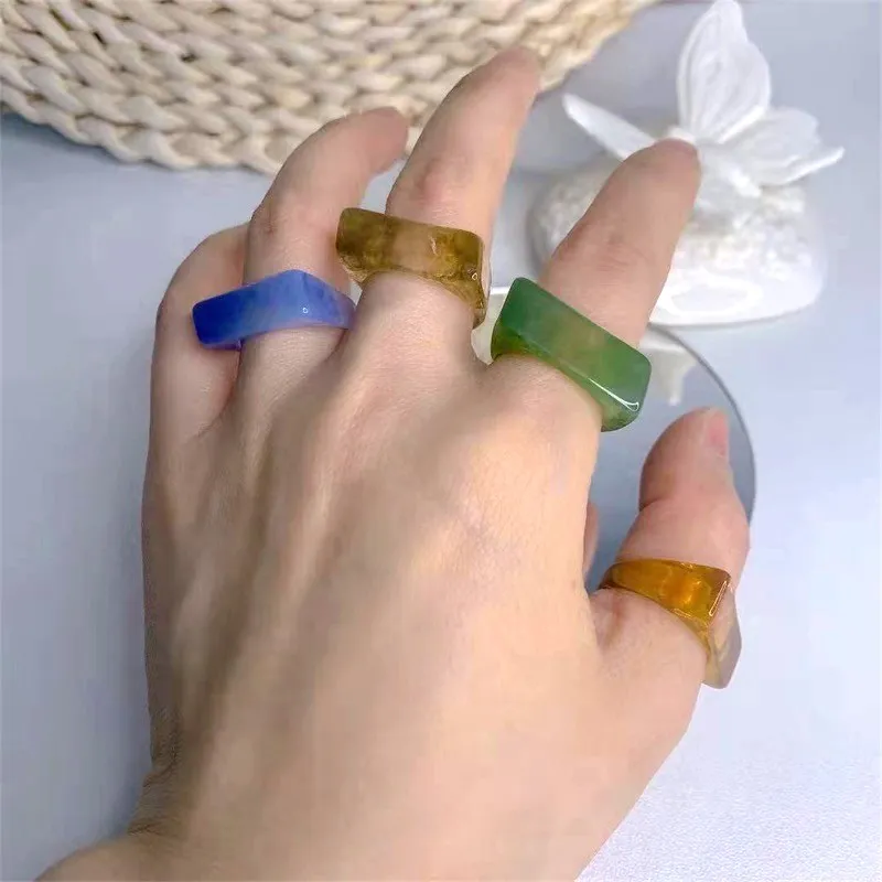 

JUHU 2021 Fashion clear Acrylic Acetate cute candy colorful Resin Ring Jewelry Wholesale resin ring for girl ring women simple