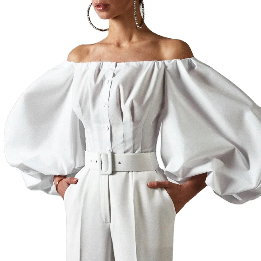 

2021 Spring French Style Cotton Strapless Off Shoulder Puff Sleeve Elegant Women White Crop Tops, White / black / khaki