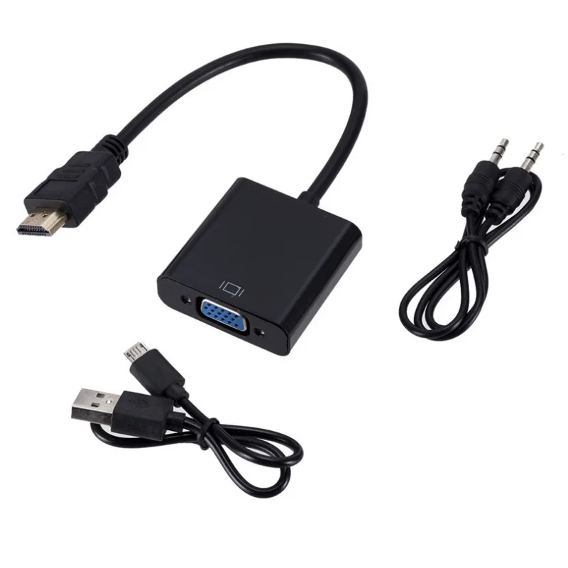 

Hot Sell Gold Plated 1080P HDMI to VGA Adapter with 3.5mm Audio Cable and Micro USB Power Cable for PS4 Laptop and HDTV, Black