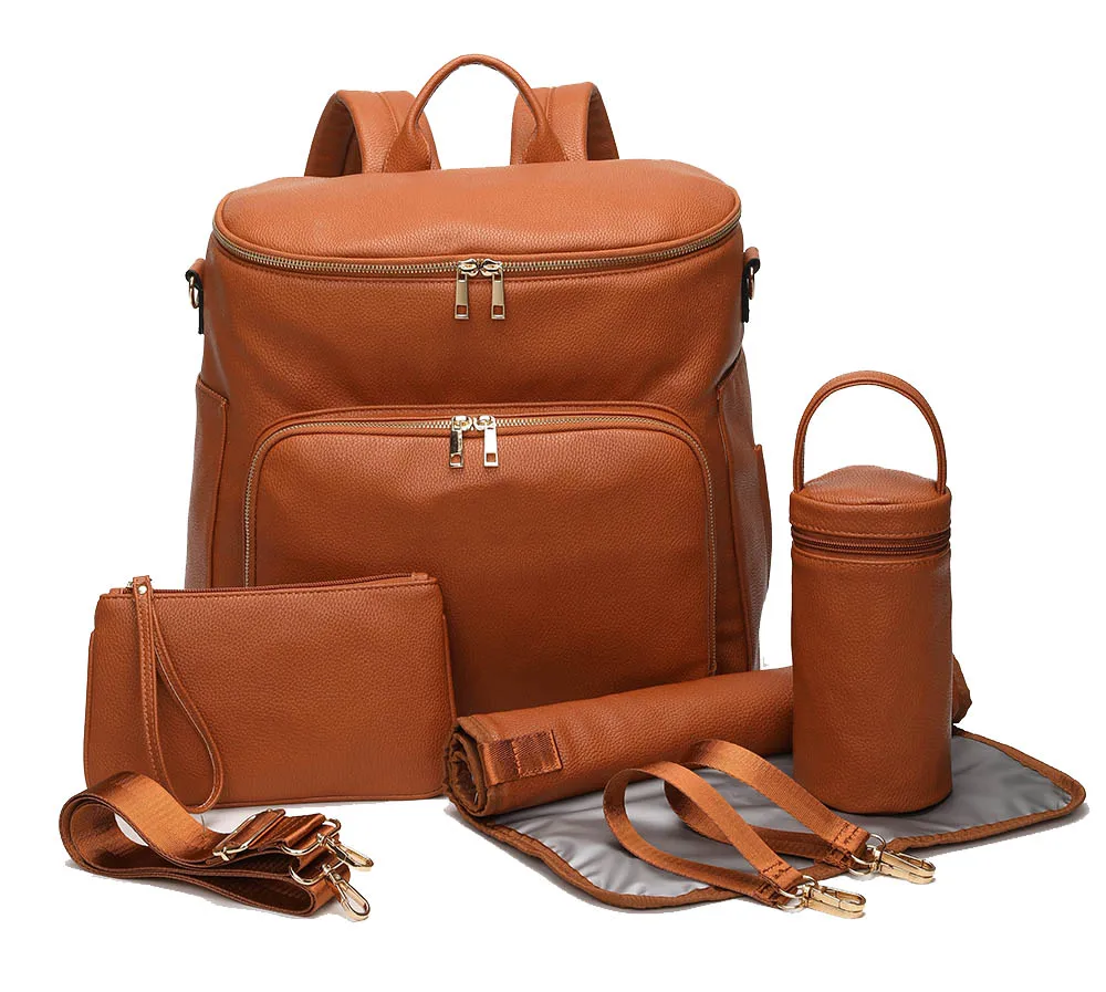 Factory Directly Supplier Diaper Backpack,Low Moq Brown Vegan Leather