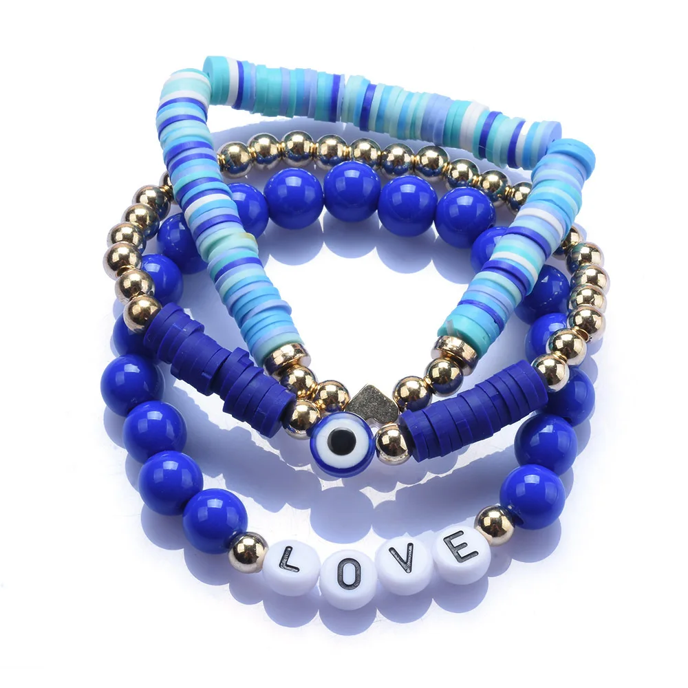 

Love Heart Alphabet Letter Beaded Bracelet Set Ethnic Style Gold Beads Letter Bracelet for Women, As pic show