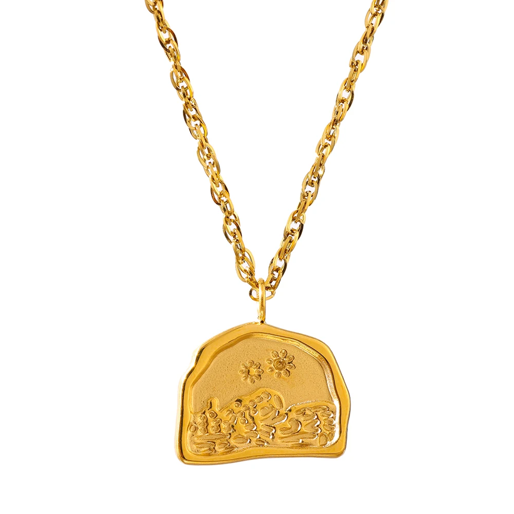 

JINYOU 1029 New Design Geometric Irregular Flower Pendant Chain Necklace Women Gold Stainless Steel France Jewelry