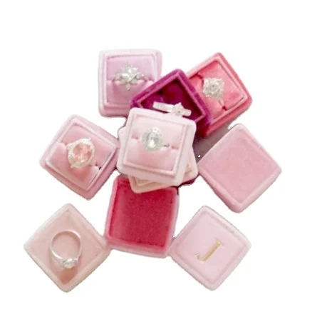 

Wholesale customized color square velvet jewelry ring packaging case caja de anillo de joyeria de terciopelo cuadrado