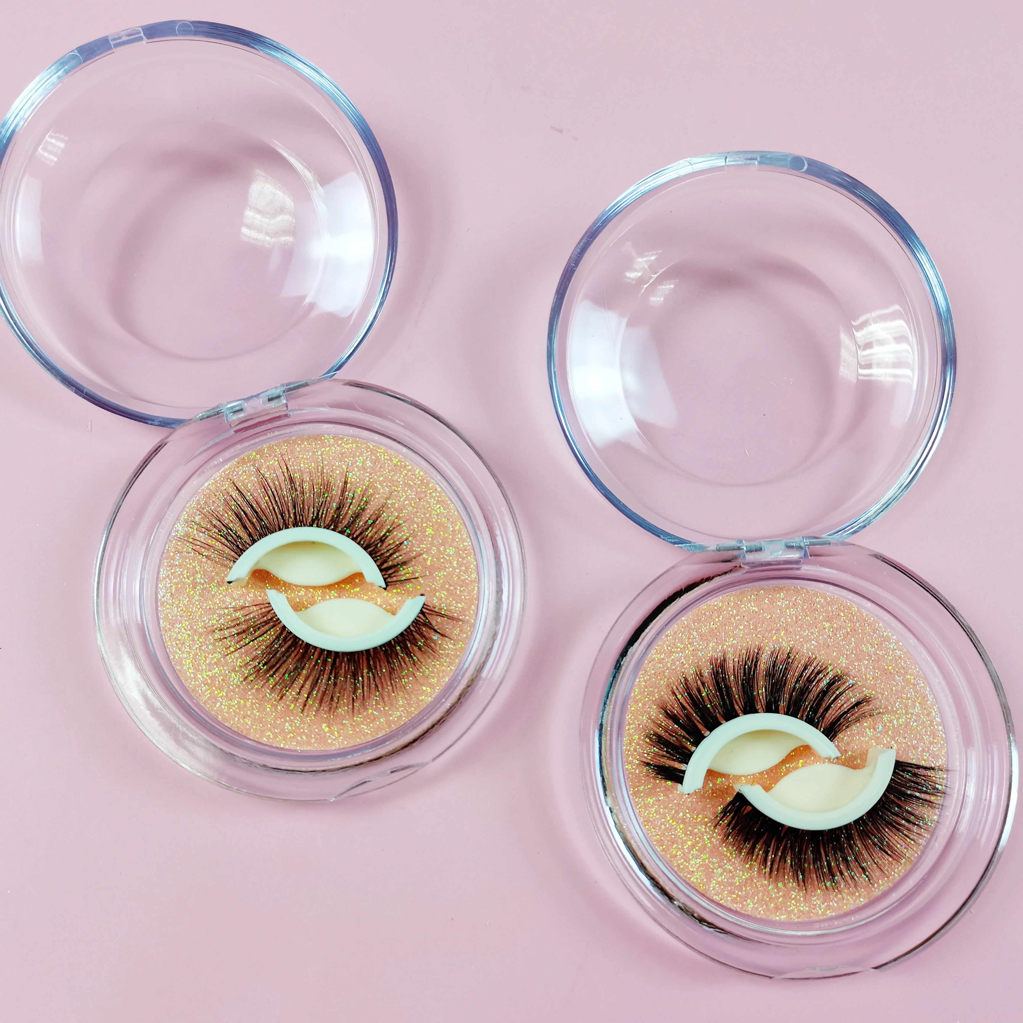 

Wholesale Easy to wear no glue 3D false eyelash self adhesive eyelashes faux mink lashes with eyelash packaging box, Natural black