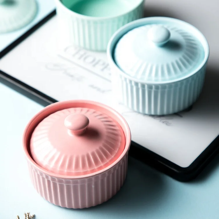Restaurant cheap souffle dishes / modern ceramic ramekin with lid