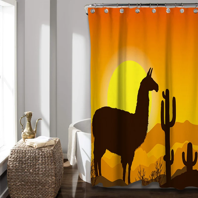 

Hot Selling Waterproof Camel Pattern Polyester Shower Curtain Hotel