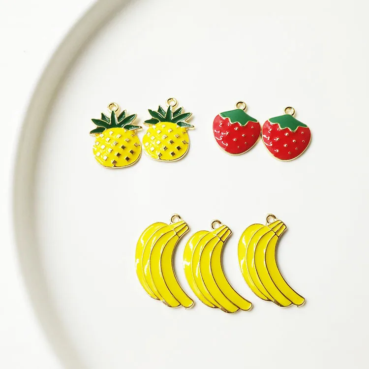 

Korean Jewelry Fruit Pendant Strawberry Banana Pineapple Pendant DIY Handmade Jewelry Alloy Earring Accessories, As pic show