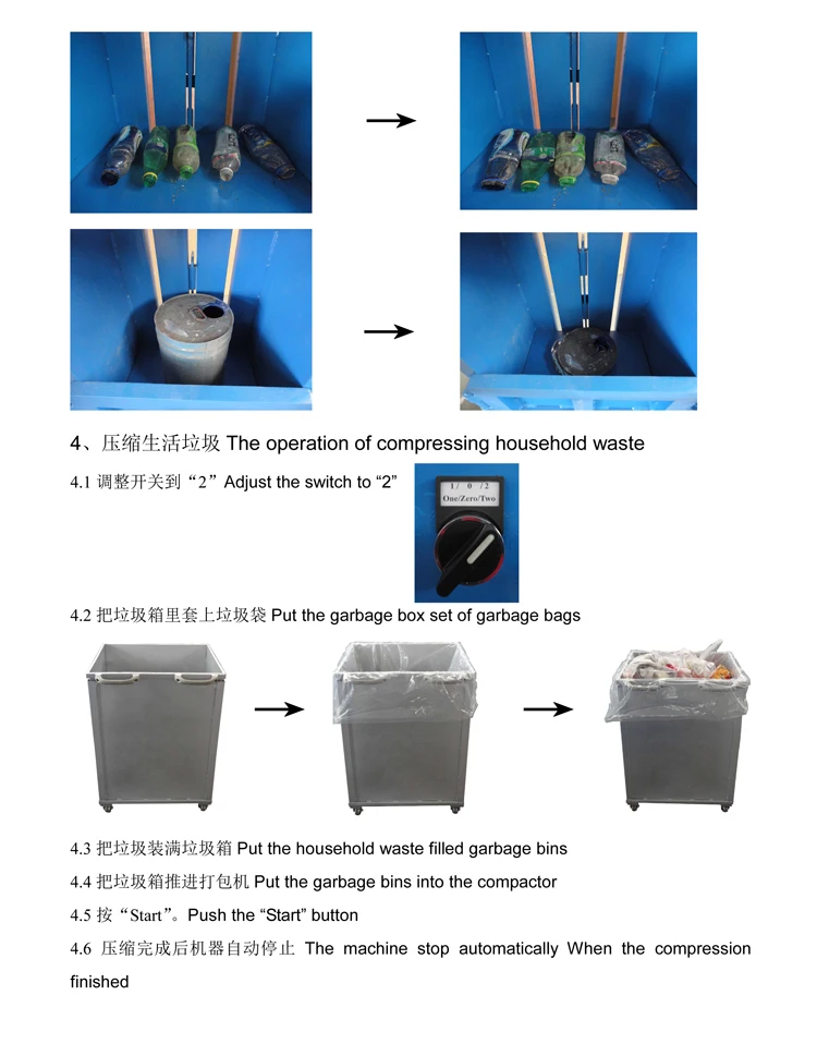 Multiple Functions Small Portable Vertical Hydraulic Solid Garbage Compactor Electrical