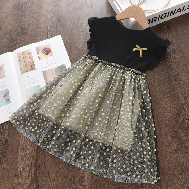 

New fashion Girls summer ruffled sleeveless star printed tulle princess dress clothing for kids, Picture shows