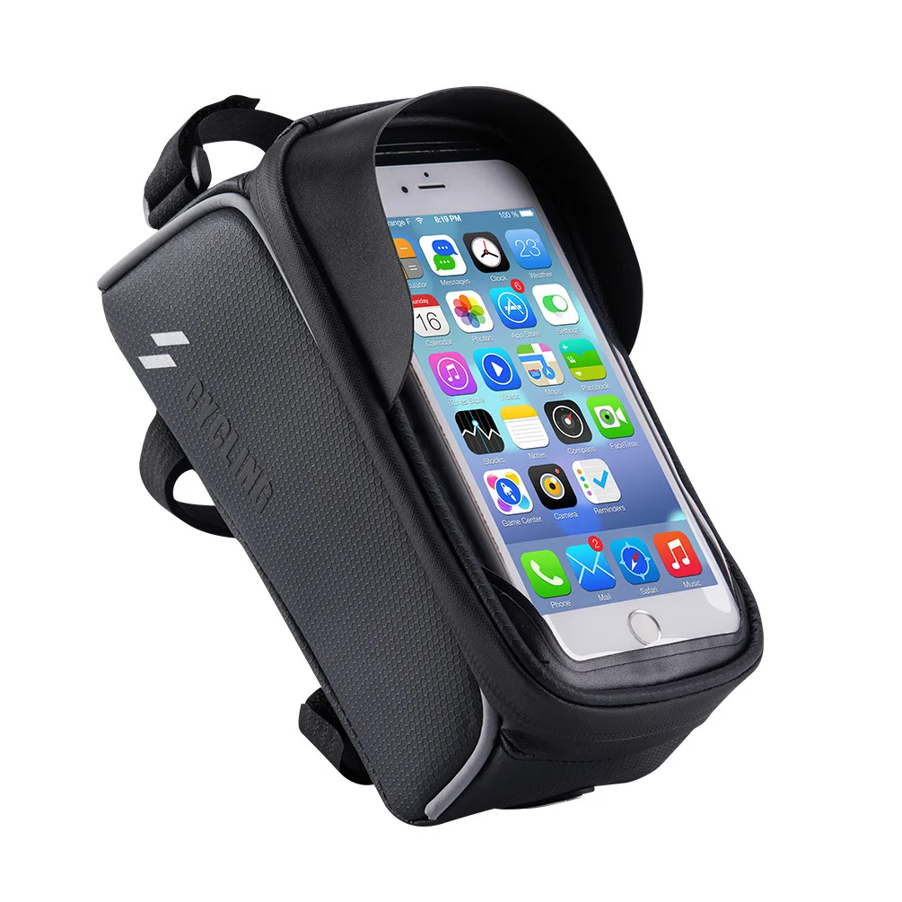 

CBR ODM 017-1 PU Waterproof 6.0 Reflective Durable Mountain Road MTB Bike Top Tube Frame Bicycle Touch Screen Cell Phone Bag, Black