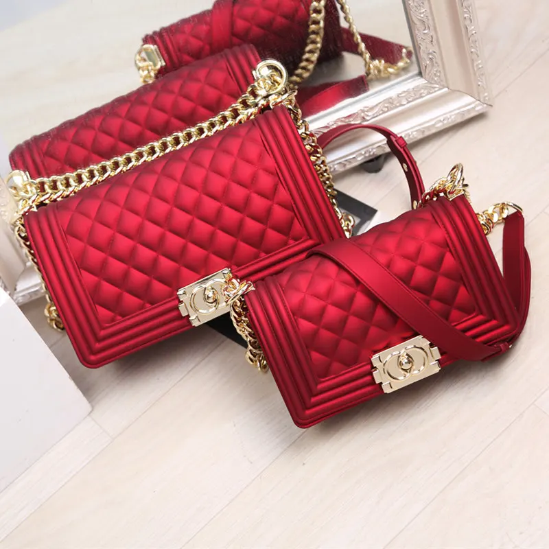 

2021 Classic Diamond Chain Bag Retro PVC Ladies Shoulder Jelly Bag Solid Color Small Square Bag