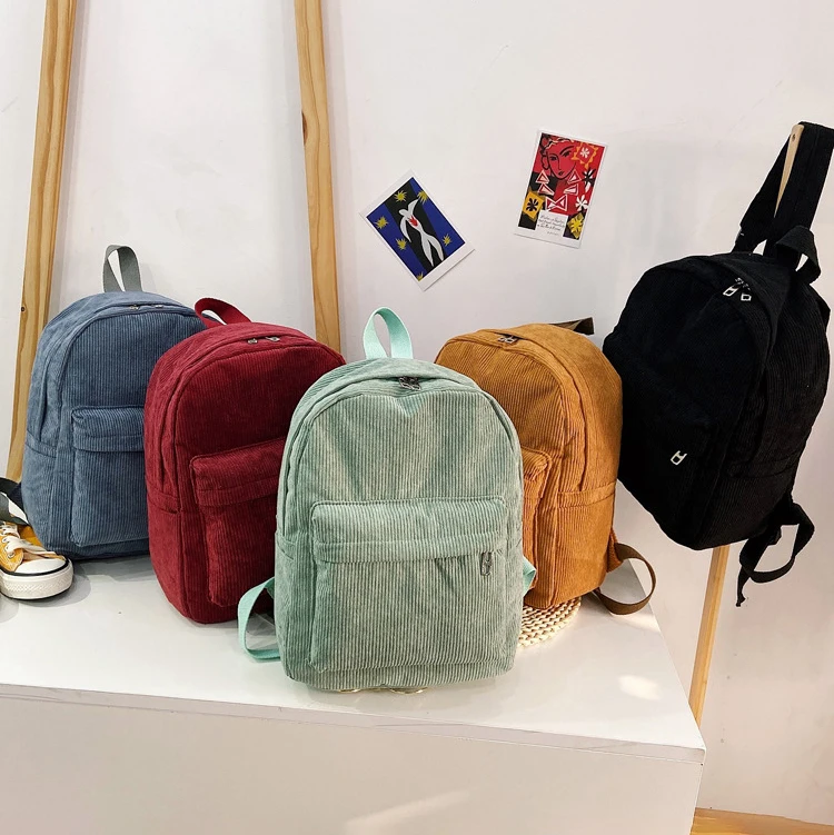 

New design corduroy women soft bagpack striped cord student school backpack girls daily casual bag