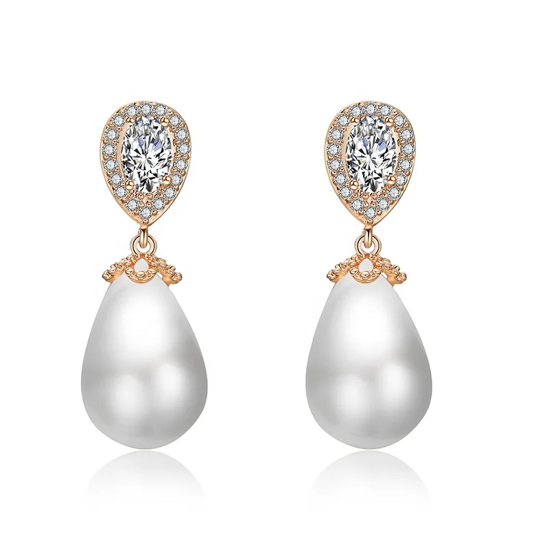 

Drop Shaped Pearl Women's Earrings Fashion Zircon Simple Earrings, Picture