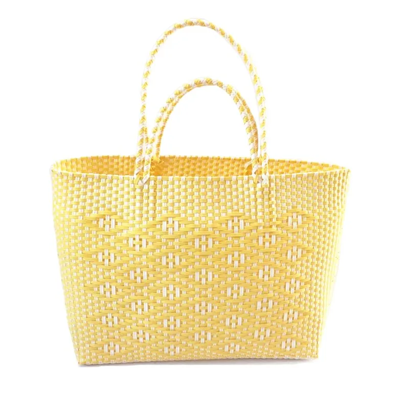 

2020 New Design PP Straps Recycled Weave Plastic Carry Handmade Bag with Two Handles, Customizable