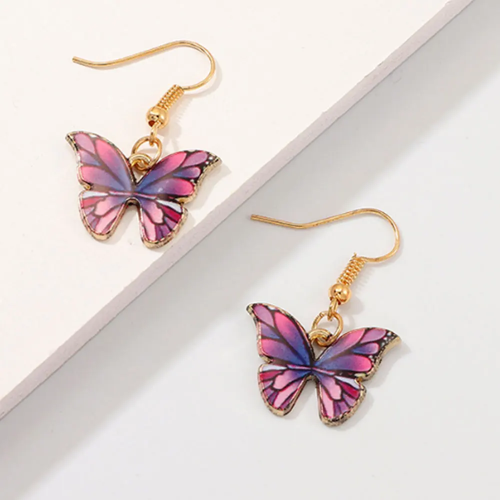 

fashion trendy korean style alloy enamel butterfly drop dangle pendant huggie earings jewelry, Colorful