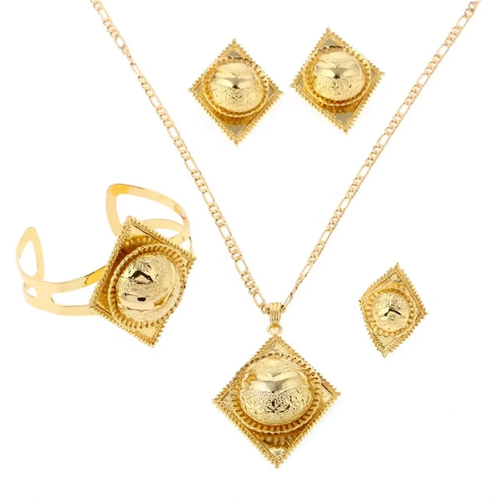 

Ethiopia Gold Color Jewelry Sets Traditional African Bridal Habesha Women Wedding Jewelry Gift