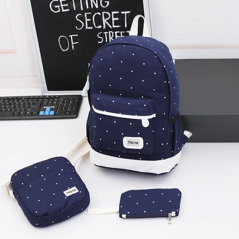 

3 Sets Large Capacity School Canvas Bags Kids Backpack Bag With Dot Printing, Customized color