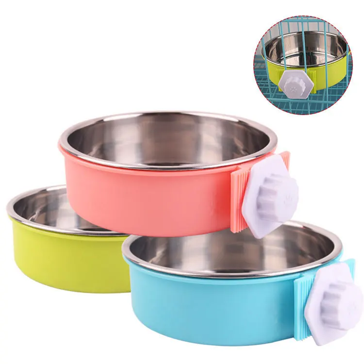 

Stainless Steel Hanging Food Water Bowl Dog Cage Fixed Bowl For Crate Cage, Blue, pink, green