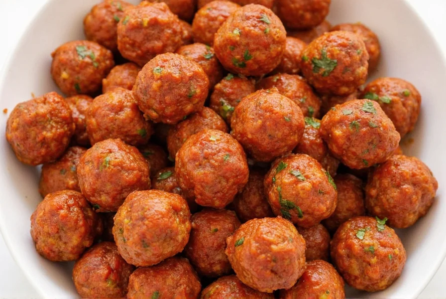 Homemade albondigas simmering in a rich red sauce