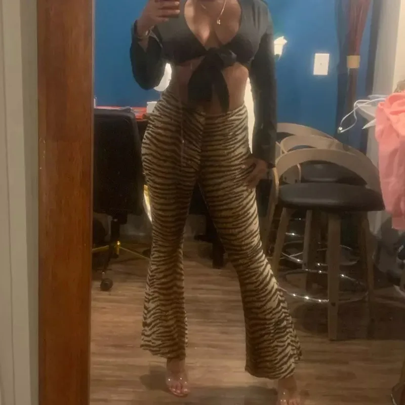 

High Quality 2022 Leopard Bodycon Mid Waist Sexy Women Outdoor Flare Pants For Ladies