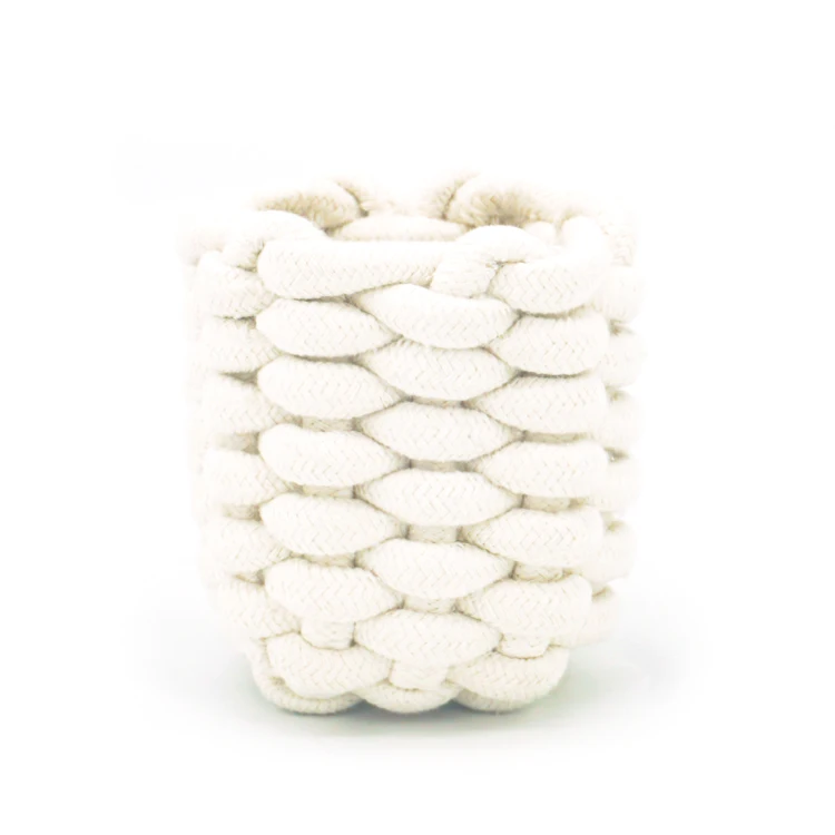 

White Cotton Rope Storage Basket of Organizing for Bedroom Bathroom Home Storage Small Soft Woven Organizer Basket with Handle, Customized