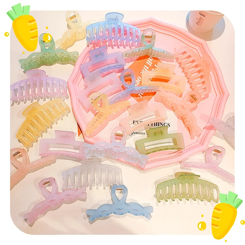 

BELLEWORLD 2022 ins Korean Women Simple Hairgrips Hair Accessories Candy Frosted Square Plastic 11cm Large Hair Claws for girl