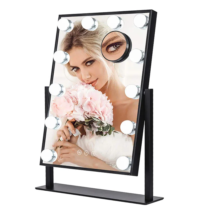 

Hollywood Style Professional Tabletop Lighted Vanity Makeup Cosmetic Mirror with Dimmable Led Bulbs 3-color Light Conversion, White, black, can be customized