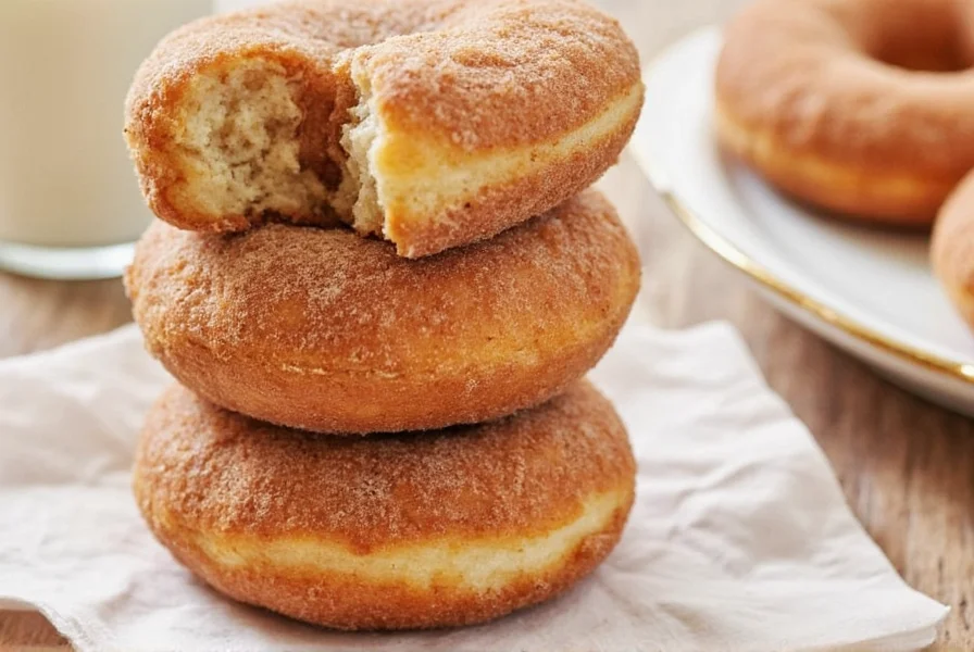 Professional baker coating warm cinnamon donuts in cinnamon sugar mixture showing proper tossing technique