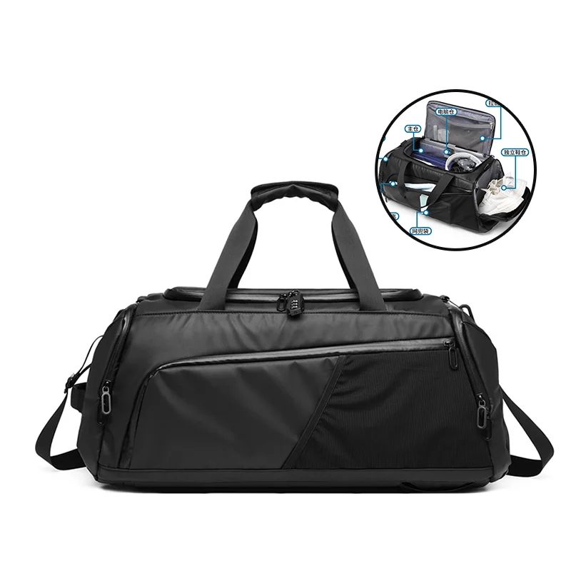 

Duffel bags sport travel logo customize bag organizer zipper waterproof gymbag, Black