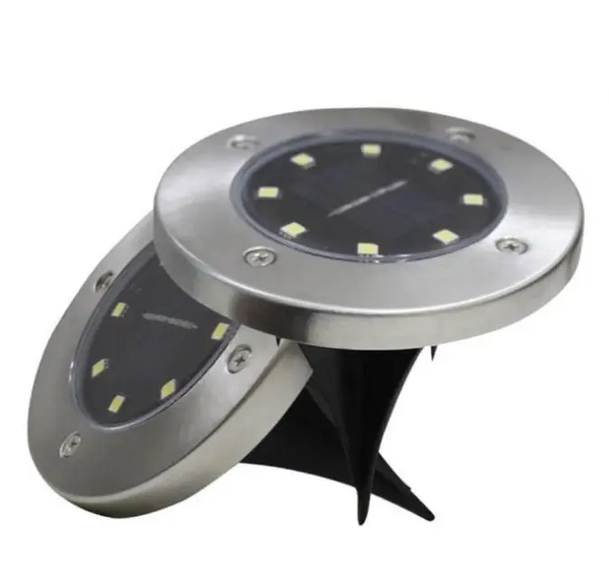 Solar Powered 8LED Stainless Steel Outdoor Spike Disk Solar Underground Light  for Yard Driveway