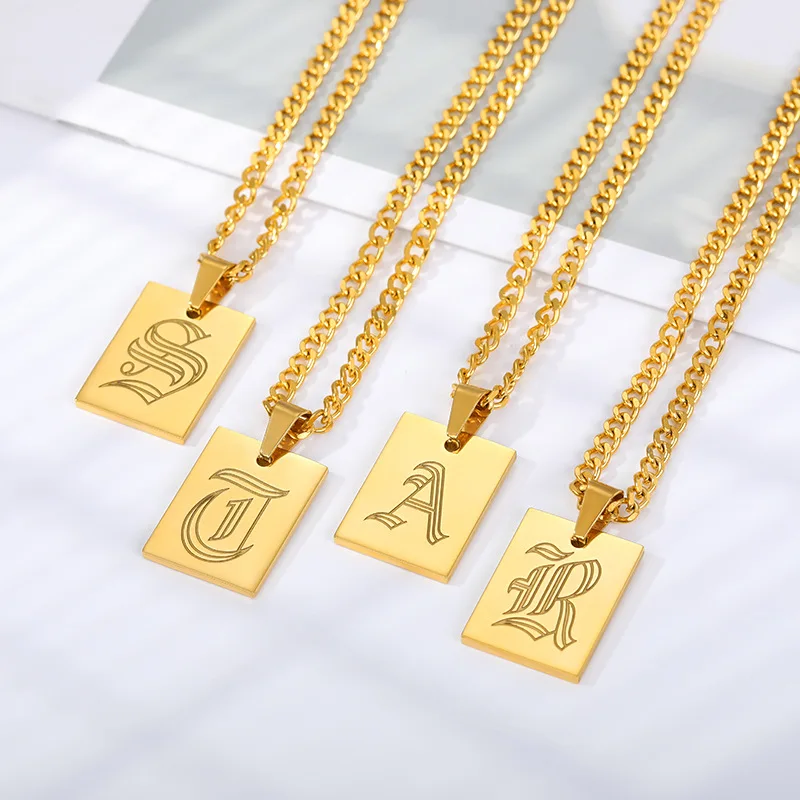 

Wholesale Personalised Trendy Stainless Steel Initial 18K Gold English Letters Necklace