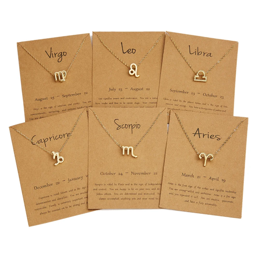 

12 Astrology Letter Sign Design Creative Simple Zodiac Necklace, Gold silver