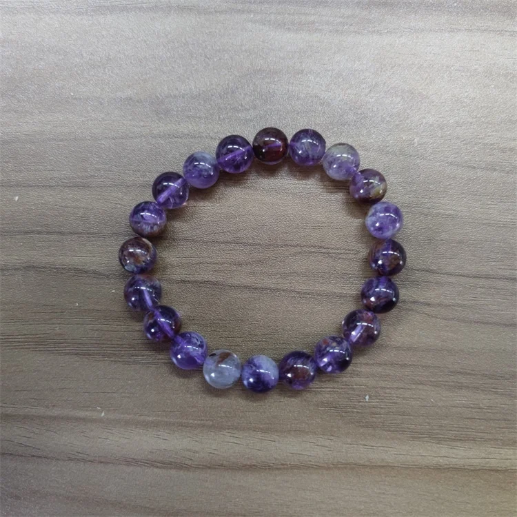 

Wholesale natural quartz crystal stone purple phantom amethyst bead elastic bracelet, As picture