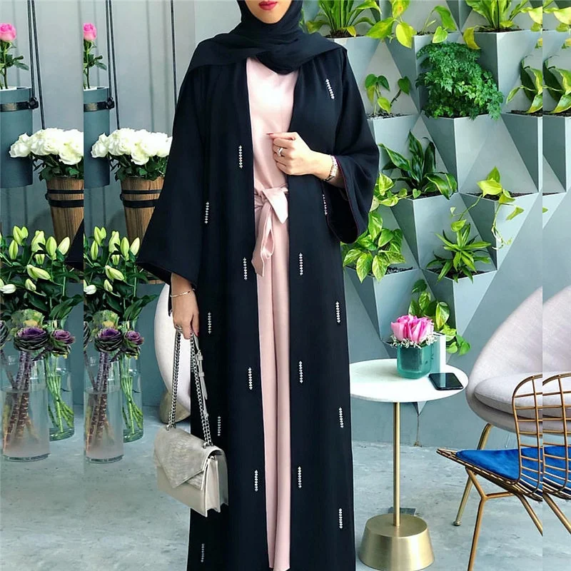 

New Eid Mubarak Dubai Kaftan Abaya Kimono Cardigan Muslim Dress Islam Clothing Abayas For Women, Black