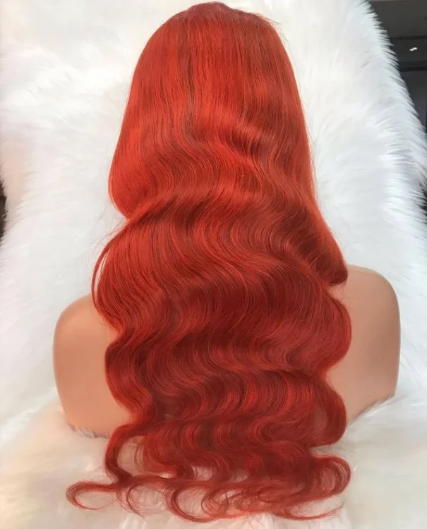 

30 Inch Body Wave Wig Transparent Lace Ginger Orange Human Hair Wigs Preplucked Brazilian 150% Remy Colored Lace Wig For Women