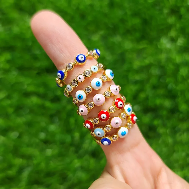 

Delicate Adjustable Multicolor Enamel Neon Colorful Blue Evil Eyes Rings,Amulet Open Yoga Stacking Rings