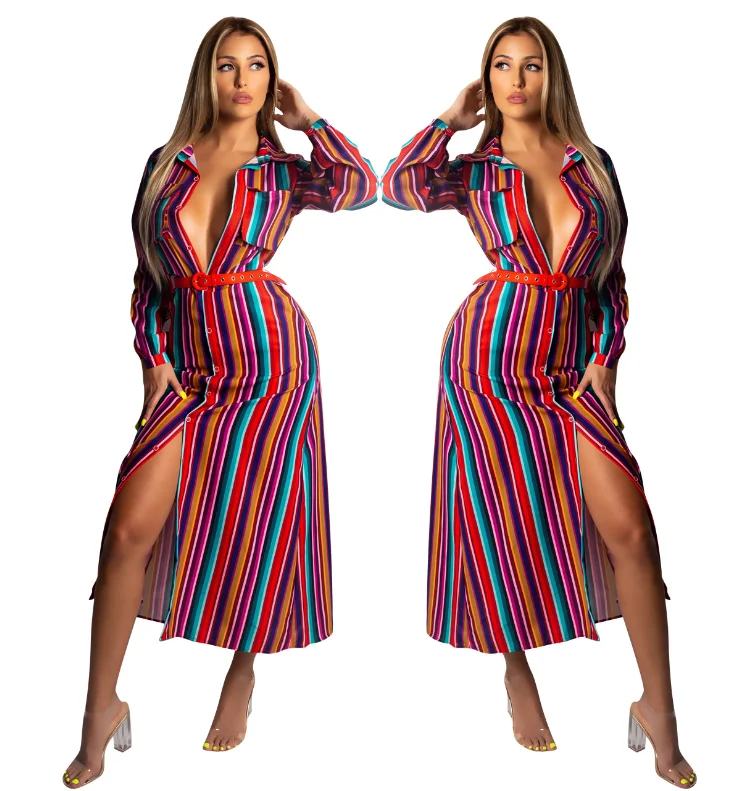 

Sexy Women Club Party Wear Stripes Oversized Dress, Mixed color