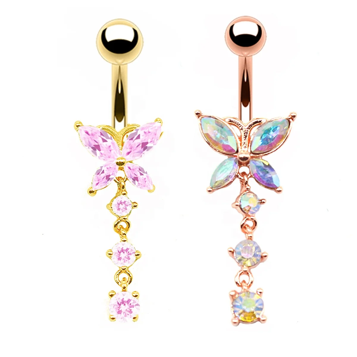 

Gaby hotsale CZ butterfly shape animal dangling Belly Button Ring belly navel ring body piercing jewelry, Silver color