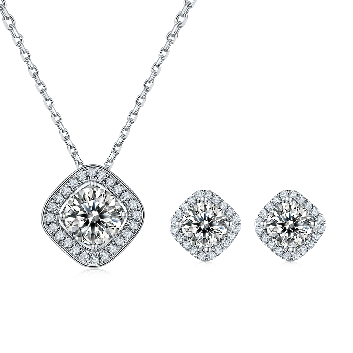 

Luxury square bag Moissan diamond pendant earring set