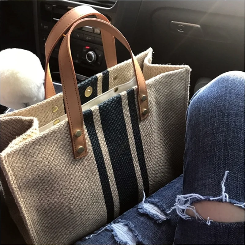 

2021 Low MOQ Fashion Korean Style Jute Tote Shopping Big Large Bags for Women