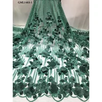 

Fashion design green french 3D flower embroidery tulle lace fabric sequins lace for garment accessories