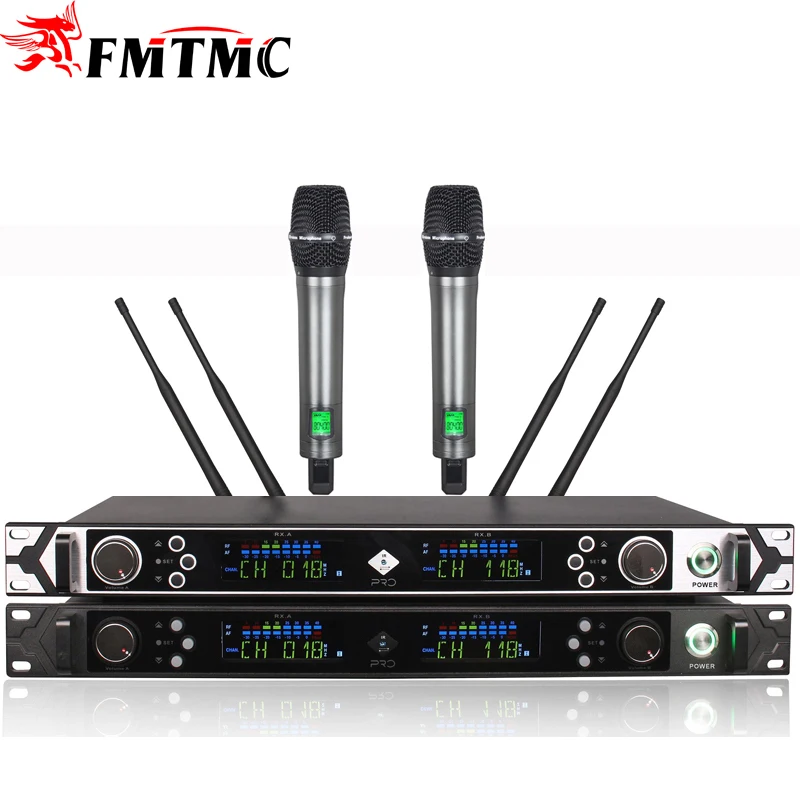 

Dual Channels Profession KTV Wireless Microphone for Music Club Handheld Microphone System KTV-M6 with Dynamic Core Good Sound, Black, silver