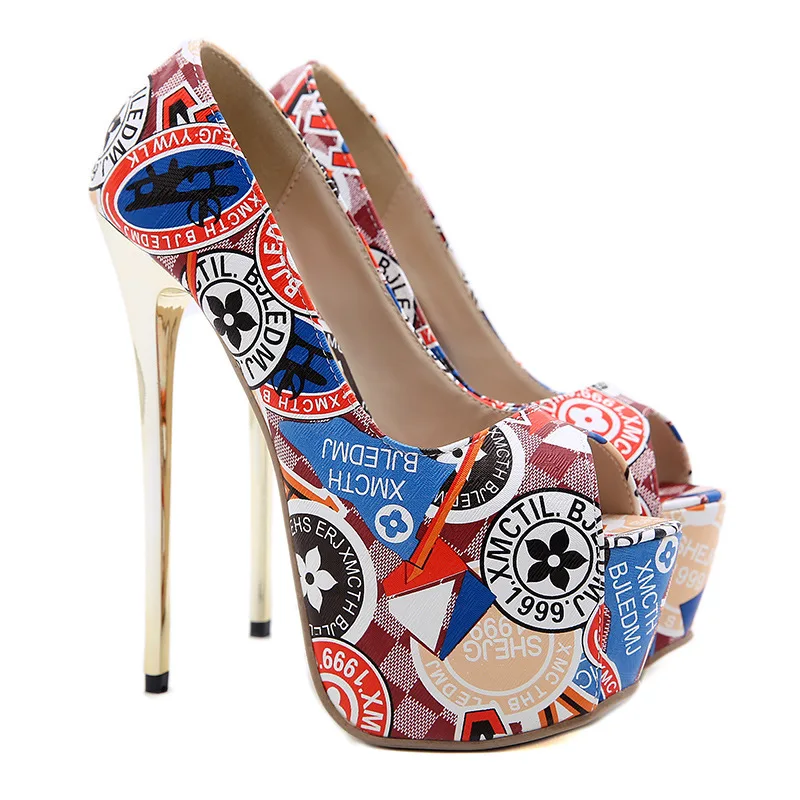 

Factory Sale Ladies Sexy High Heels Color Print Fish Mouth Open Toe Waterproof Platform Women Street Party Office Pumps Shoes