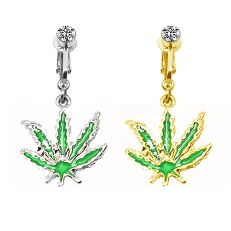 

Gaby new clip on maple leaf faux belly piercing seed leaf design clip on belly ring bunny non piercing jewelry