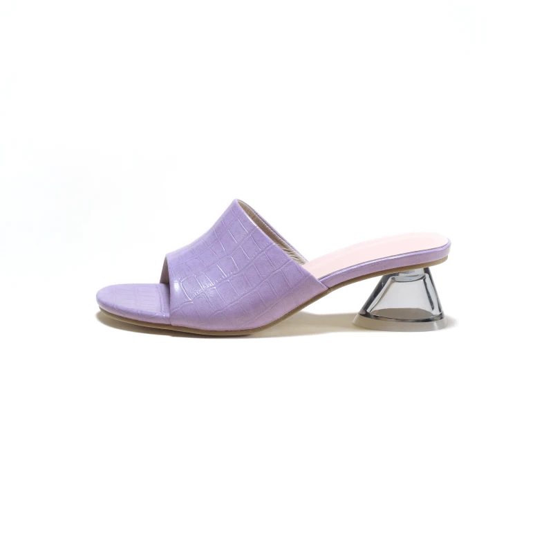 

Ladies lilac Sandals crystal clear Mules sandals heels fashion 2021 summer women slipper sandals, Black, lilac, grey blue
