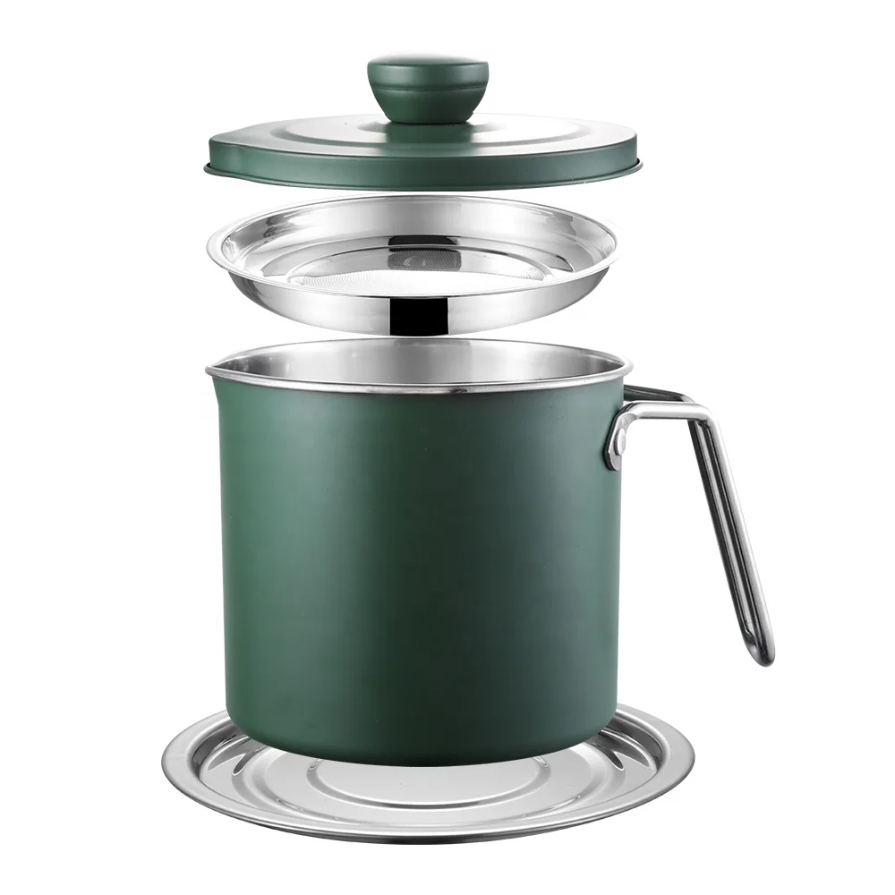 

Kitchen Stainless Steel Oil Pot 1.3L 1.7L Cooking Oil Filter Pot with Lid Handle