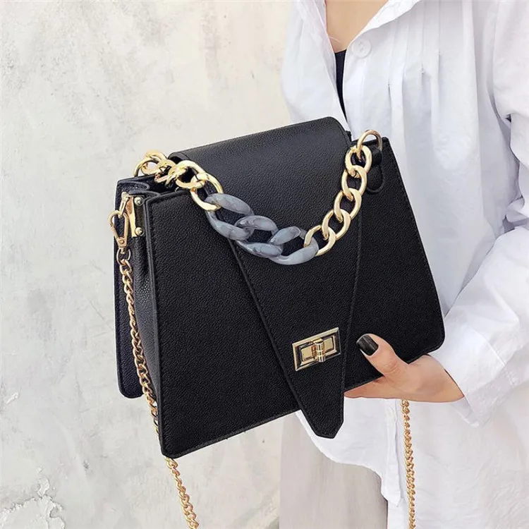 

New Hong Kong style texture to carry small square bag versatile chain single-shoulder crossbody bag, White, red, blue, black, silver