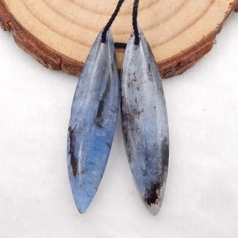 

Natural Gemstone Marquise Blue Kyanite Earrings Bead Pair, 42x10x4mm, 7.5g, Dark blue