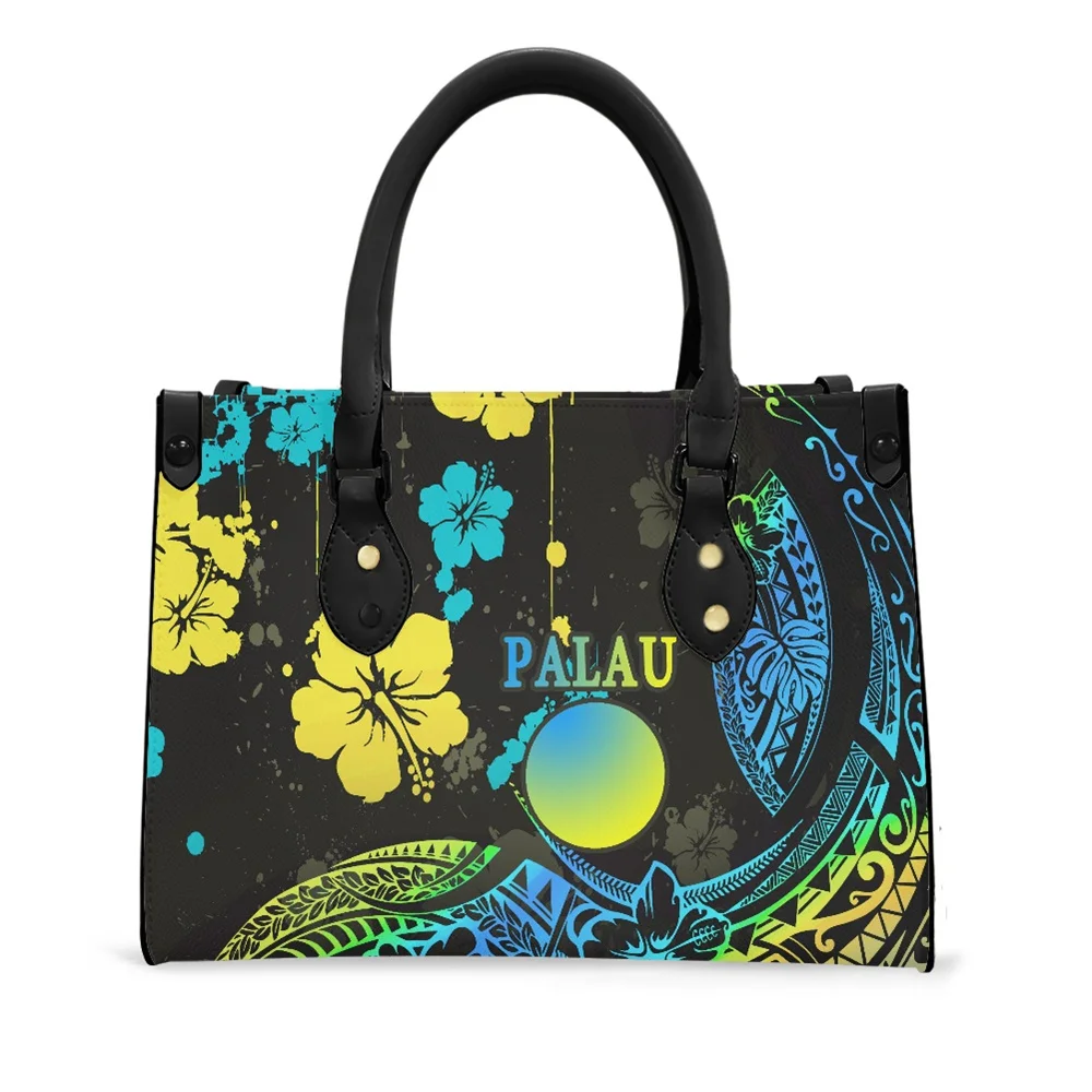 

Polynesian Tribal Palau Islands Black Hibiscus Flower Custom Print On Demand Dropshipping Satchels Ladies Handbags Women Bags, Customized color