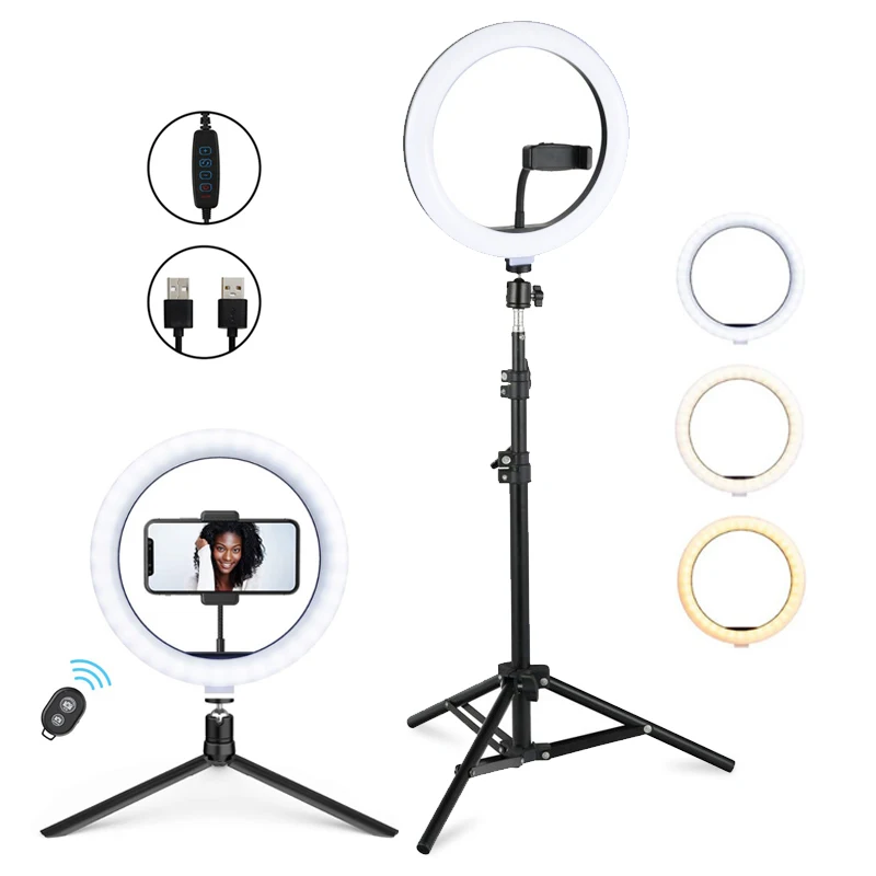 

Amazon Best Selling Webcast Selfie Ring Light 10inch Led Ringlight Photography Makeup Ring Light With Tripod Stand, Black